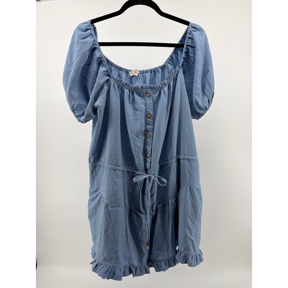 Enro Blue Ruffle Puff Sleeve, Mini A-Line Dress, Summer, Women's Size Large